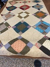 VTG ANTIQUE GRANDMA/amish HANDMADE  EMBROIDERY CRAZY QUILT  44 X 74 picture
