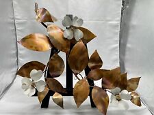 Vintage Artist Signed Copper leaf and magnolia flower wall hanging, wall art  picture