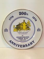Vintage Collector Plate, Perseverance Lodge #21 F. & A.M. 200th Anniv. 1779-1979 picture