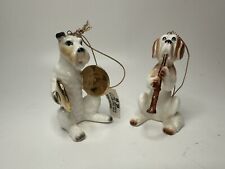 Enesco Porcelain Ornaments 3” Dogs Playing The Clarinet Cymbals VTG Excellent picture