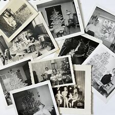 Vintage B&W Snapshot Photograph Lot of 10 Christmas Day Tree Happy Children Putz picture