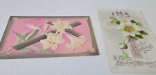 2 Antique Easter Postcards Lily Passion Flower 1913 Mailed to Mrs Herma McQueen picture