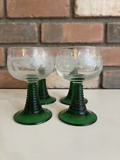 4 x Vintage Luminarc Green Beehive Stem Grapevine Etched Wine Hock Glasses 0.1L picture