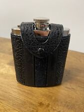 Coach Hip Alcohol Flask Varsity Stripe Embossed Black Calf Leather F22537 picture