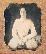 Pretty Young Lady Freckles Cameo Brooch White Dress 1/6 Plate Daguerreotype T372 picture
