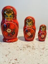Vintage Hand Painted Russian Matryoshka 3 Piece Set 5” Nesting Dolls Signed picture