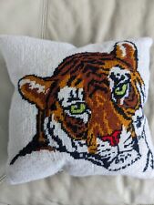 Vintage Tiger Needlepoint Pillow Decorative Handmade Throw Cushion 12