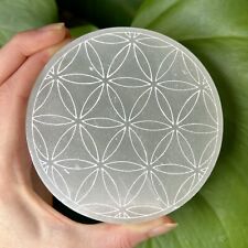 NEW Fractalista PURE SELENITE “FLOWER OF LIFE” ROUND 4” Charging/Cleansing Disc picture