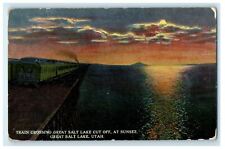 c1910s Train Crossing Great Salt Lake, Utah UT at Sunset Unposted Postcard picture
