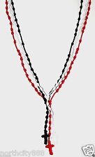Rosary Necklace long knotted Black Red White cord rope lot of 3 Rosaries beads picture
