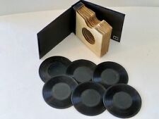 VINTAGE MID CENTURY VINYL RECORD COASTERS IN CASE SET OF 6 picture
