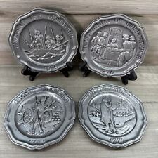 Vintage 1973 Set of 4 Pewter Sexton American Revolution Collector Plates picture