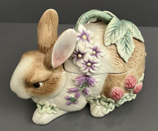 Fitz & Floyd Essentials Rabbit Bunny Spring Floral Covered Candy Dish Bowl VTG picture