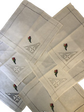 Set of 6 Vintage Embroidered Linen Luncheon 11” Crochet trim picture
