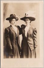 1909 Studio RPPC Real Photo Postcard Two Young Women in Large Hats / Fashion picture