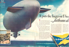 1942 WWII GOODYEAR BLIMP 2 page vintage print ad U Boats jeep military army L5 picture