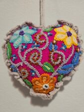 Embroidered Wool Heart Ornament Floral Ruffle Pink picture
