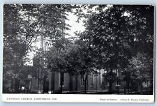 Chesterton Indiana Postcard Catholic Church Building Trees 1909 Vintage Antique picture