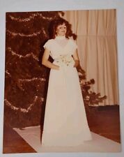 VTG 1970s Found Photograph Original Photo Wedding Bride Christmas Tree Flowers picture