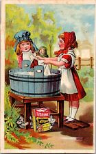 VICTORIAN TRADE CARD IVORINE WONDERFUL CLEANSER GIRLS WASHING DOLL CLOTHES B7 picture