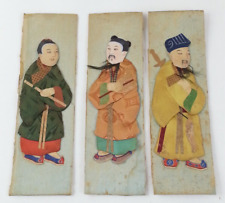 3pc Asian Vintage 3-d Cloth Silk Fabric Folk Art 3 Wise Man on Cardboard Backing picture