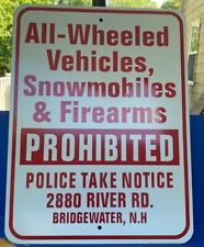 Vintage NOS Snowmobiles & Firearms Prohibited Aluminum Sign 18x24 New Hampshire picture