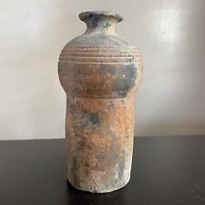 Beautiful Italian Ancient Roman Style Terracotta Vase Carved Lines Blue Patina picture