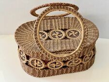 VINTAGE PINE NEEDLE & SWEETGRASS LINED BASKET HANDLE PURSE SEWING 11