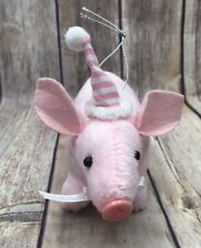 Pig Ornament Plush Happy Birthday Party Hat Pink Button Nose Piglet Christmas 6