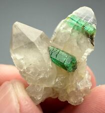 23 Ct. Well terminated Top Green Panjsher Emerald Crystal On Quartz Crystals picture
