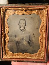 ARMED CONFEDERATE SOLDIER CIVIL WAR 1/6 PLATE TINTYPE HALF LEATHERETTE CASE picture