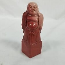 Chinese Stone Carved Brick Red Color Buddha Stamp Seal Square Base 