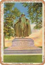 Metal Sign - Massachusetts Postcard - The Puritan (Deacon Chapin Statue) St. Ga picture
