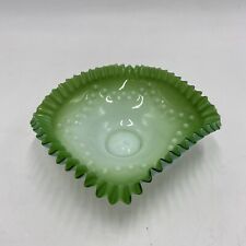 VINTAGE  VICTORIAN GREEN/WHITE ART GLASS BOWL RUFFLED CRIMPED DIMPLES picture