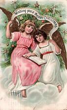 Two Lovely ANGELS In CLOUDS On Beautiful Vintage 1907 CHRISTMAS Postcard picture