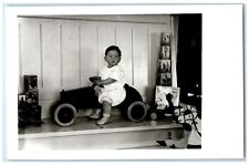 c1940's Cute Chubby Little Boy Riding Car Toy Vintage RPPC Photo Postcard picture