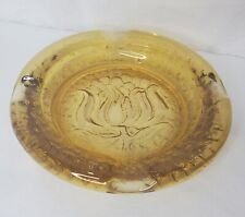 Vintage Honey Gold Amber Glass Ashtray Cigar Flower Design Textured  picture