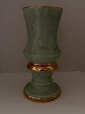 Vintage Shafer Vase Blue with 23K Gold Trim 9” Tall Incredible Shape/Design #719 picture