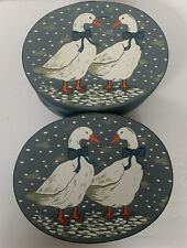 VTG 2 Wooden Hand Painted Geese Oval Shaker Style Box Trinket 8