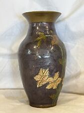 Vintage Solid MINI Brass & Purple amethyst vase flower Metallic Enamel Cloisonné picture