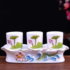 3pcs/Set Water Supply Cup Buddha Ceramic Lotus Holy Water Cup Buddhist Temple picture
