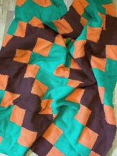 Vtg Wool Reversible Hand Woven Throw 64 x 45 Orange Green Brown Signed picture
