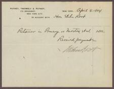 ELIHU ROOT (1845-1937) signed 1904 payment retainer receipt | US Sec of State picture