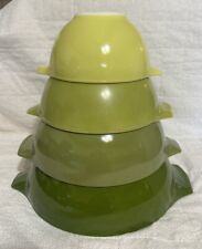 Vintage Pyrex Set 4 Verde Green Cinderella Nesting Mixing Bowls 441 442 443 444 picture