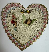 Antique Die Cut Valentine Card Heart Shaped Dresden Lace Pape picture