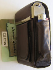 Dark Brown Flip-Top Pop-Up Leather Cigarette Case. Metal Frame. Lighter Holders picture