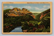 Elkins West Virginia Seneca Rock US Route 5 Scenic Landmark Linen Postcard picture