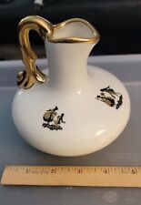 Rare Vintage 1950s Small white and gold embellished ceramic oil pitcher vase picture