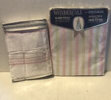 Wondercale Springmaid Twin Fitted Sheet NEW Pink Green Stripe & Pillowcase picture