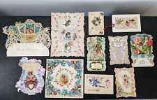 Lot of 11 Antique Victorian-Era 1900s Valentines & Greeting Cards Pop-Ups picture
